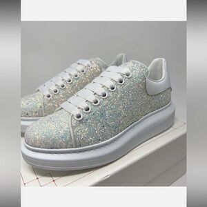 Alexander McQueen White Silver Sparkle Sneakers